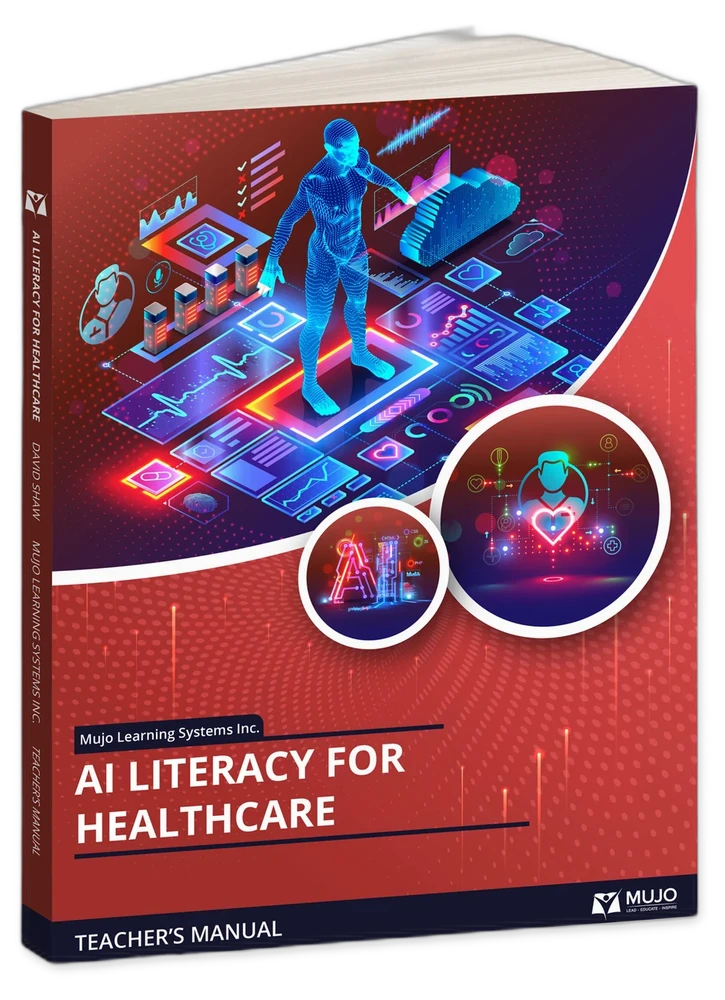 AI Literacy for Healthcare textbook cover — clinical and administrative AI curriculum for higher education.