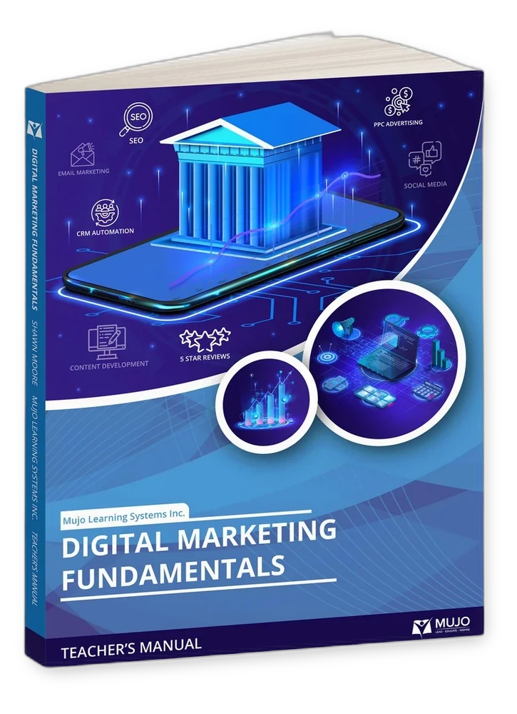 Digital Marketing Fundamentals textbook cover — Mujo higher education digital marketing textbook.